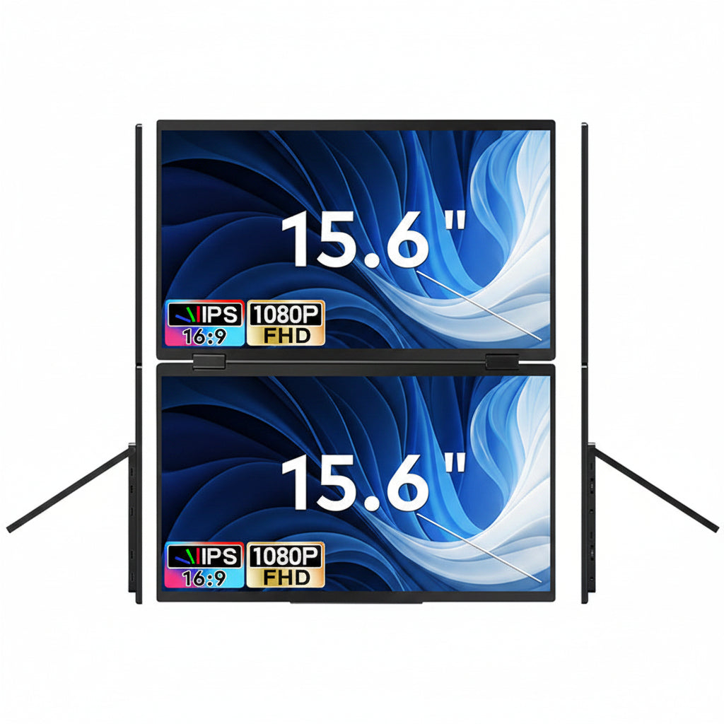 TRION-FOLDABLE MONITOR 15.6" side angle highlighting slim foldable design and thin bezels


