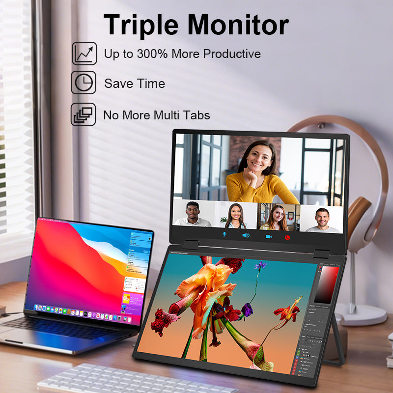 Trion 15.6-inch Full HD Foldable Dual Portable Monitor - Plug and Play Laptop Screen Extender - Acceptable - Refurbished