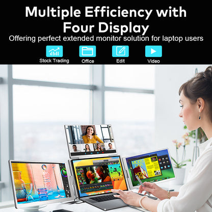 Trion 16" FHD Portable Monitor Quad Screen with One-Cable Triple Display Screen Extender for Laptops (Win10+, Mac M1/M2/M3) (AU Version) Trion