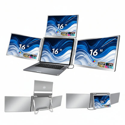 Trion 16" FHD Portable Monitor Quad Screen with One-Cable Triple Display Screen Extender for Laptops (Win10+, Mac M1/M2/M3) (AU Version) Trion