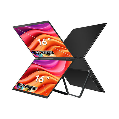 Trion 16-inch Full HD Foldable Dual Portable Monitor - Plug and Play Screen Extender Trion