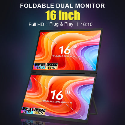Trion 16-inch Full HD Foldable Dual Portable Monitor - Plug and Play Screen Extender Trion