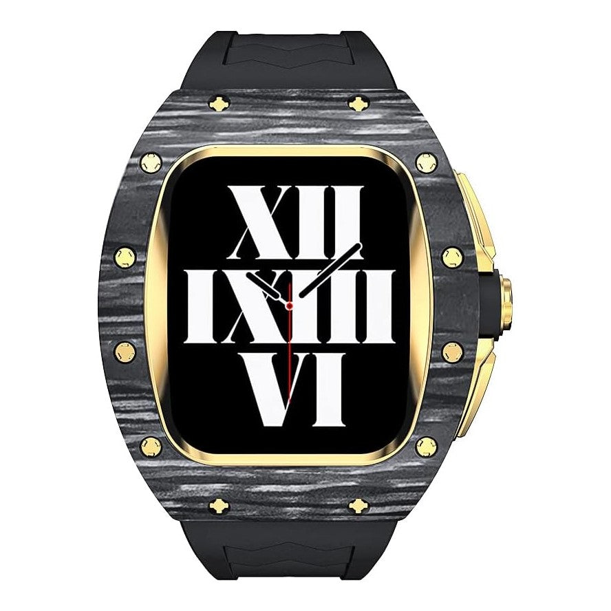 Trion Luxury Carbon Fiber Protective Case and Modification Kit Compatible with Apple Watch Ultra (49mm) - Black/Gold Trion