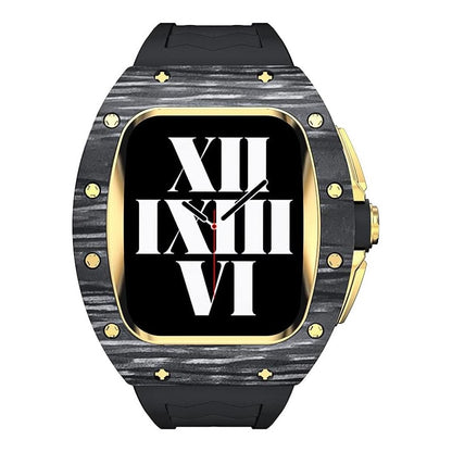 Trion Luxury Carbon Fiber Protective Case and Modification Kit Compatible with Apple Watch Ultra (49mm) - Black/Gold Trion