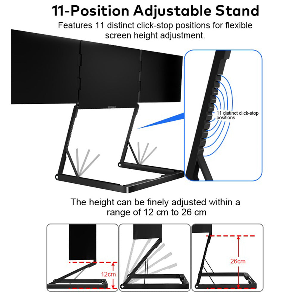 Trion Quad Monitor 15.6" Portable T Shape Laptop Screen Extender, Triple Full HD IPS 1920x1080, USB-C and Thunderbolt Compatible, for Remote Work, Trading, and Multitasking - Pristine - Refurbished Trion