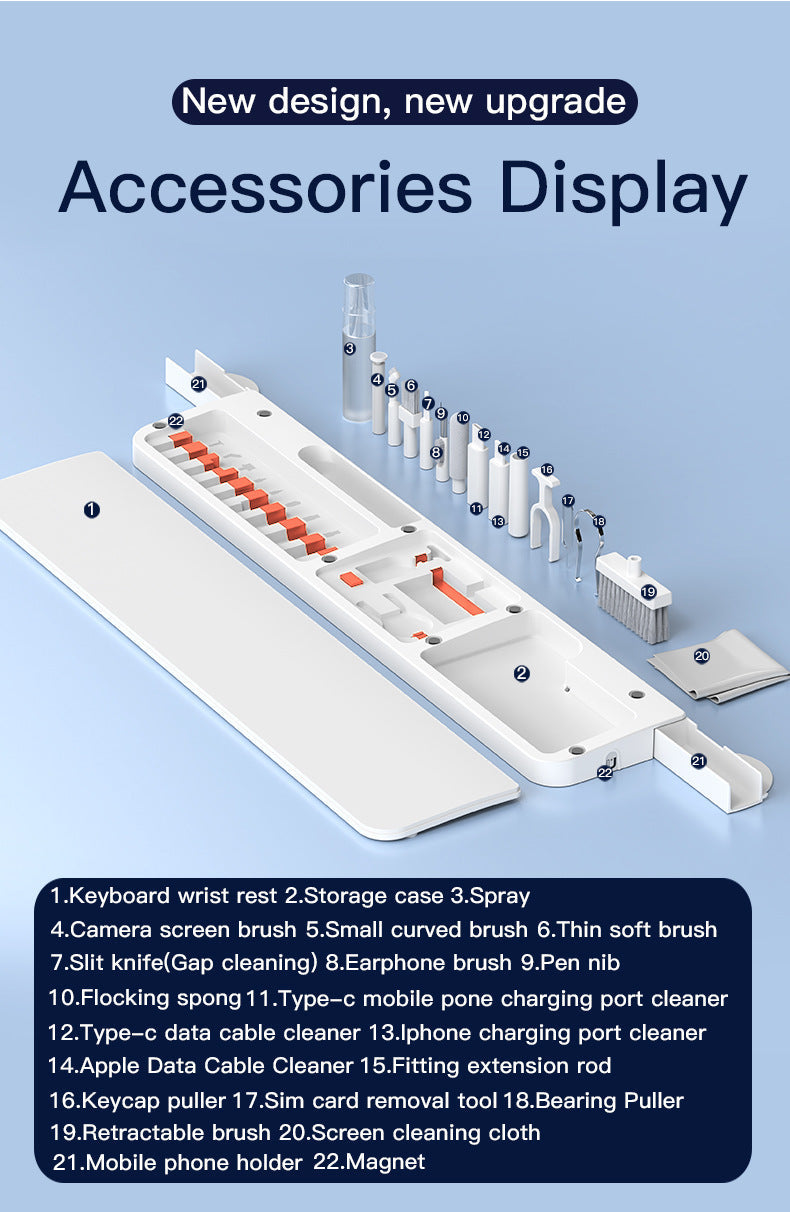 Two Multi-functional Keyboard Cleaning Kit & Ergonomic Wrist Rest with Integrated Storage(White) Tristar Online