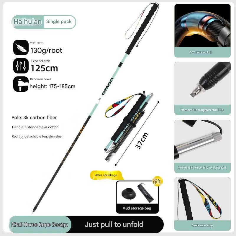 Ultralight Carbon Fiber Foldable Trail Running & Hiking Pole(blue  Recommended height range 175-185cm) Tristar Online
