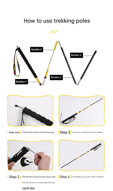 Ultralight Carbon Fiber Foldable Trail Running & Hiking Pole(yellow  Recommended height range 155-165cm) Tristar Online