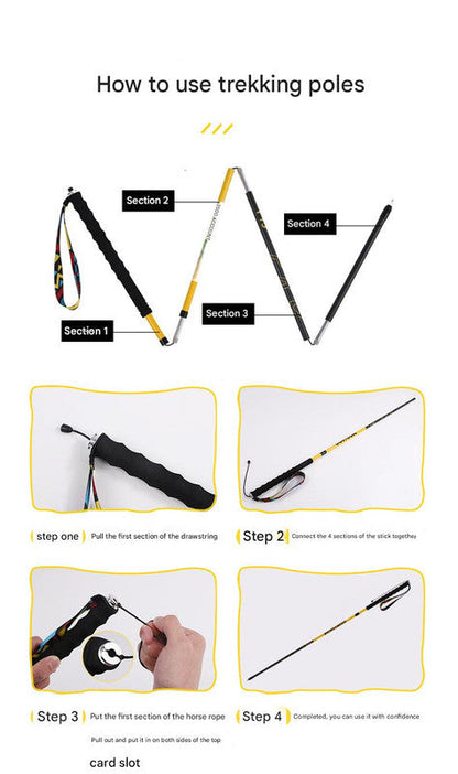 Ultralight Carbon Fiber Foldable Trail Running & Hiking Pole(yellow  Recommended height range 175-185cm) Tristar Online