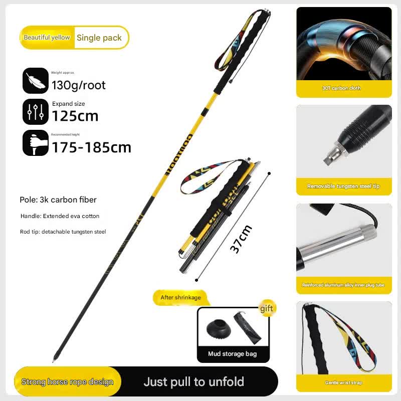 Ultralight Carbon Fiber Foldable Trail Running & Hiking Pole(yellow  Recommended height range 175-185cm) Tristar Online