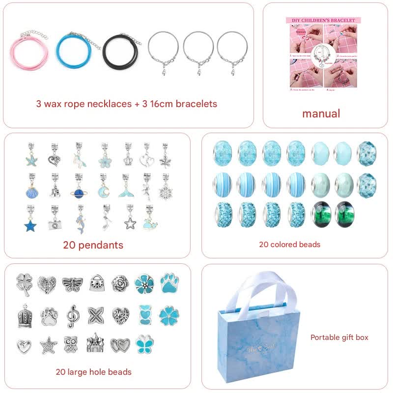 Unicorn DIY Beaded Bracelet Kit for Kids - Blue Crystal Beads and Charms Jewelry Set with Gift Box Tristar Online