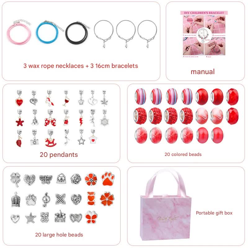 Unicorn DIY Beaded Bracelet Kit for Kids - Red Crystal Beads and Charms Jewelry Set with Gift Box Tristar Online
