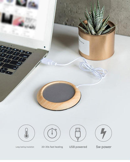 USB Cup Warmer - Dark Wood Grain Electric Beverage Warmer for Desk, Office and Home Tristar Online