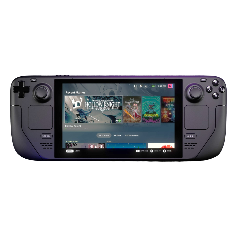 Close‑up of Steam Deck OLED screen displaying a colourful game scene to highlight HDR contrast and deep blacks.