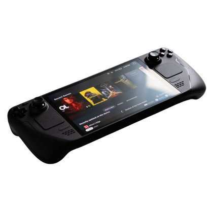 Close‑up of Steam Deck OLED screen displaying a colourful game scene to highlight HDR contrast and deep blacks.