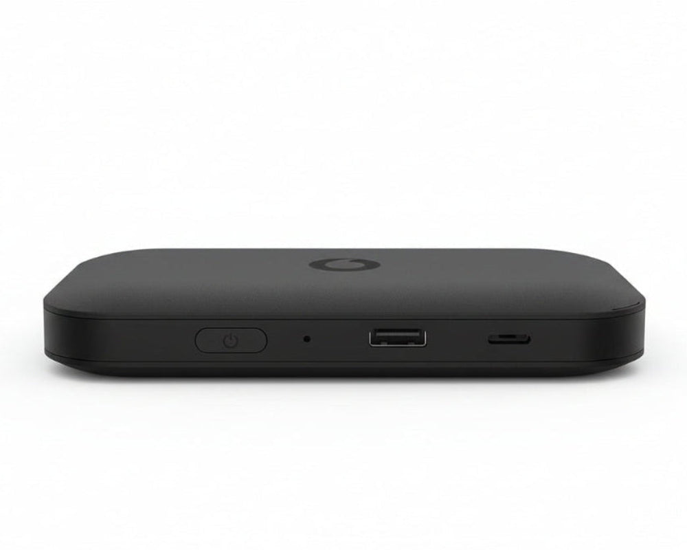 Pocket WiFi unit shown angled highlighting slim body and front panel