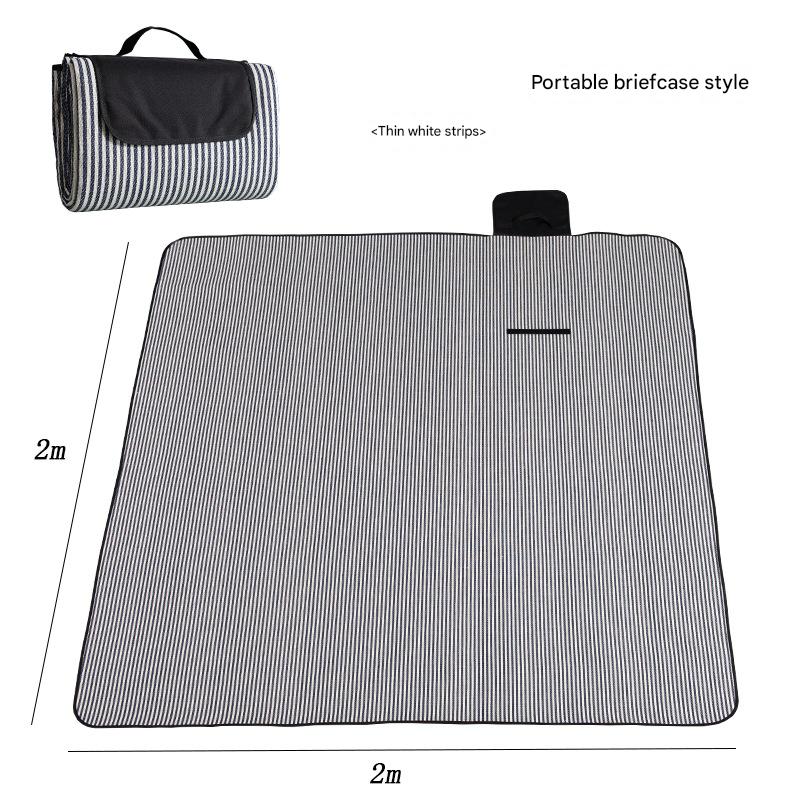 Waterproof Foldable Picnic Blanket with Handle - 2x2m Thin white strip Tristar Online