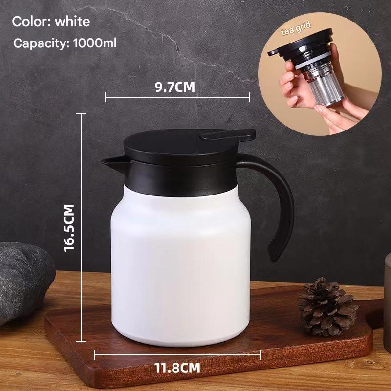 White 316 Stainless Steel Stewing Tea Kettle with Wooden Handle - Insulated Tea and Coffee Kettle with Infuser for Home and Office