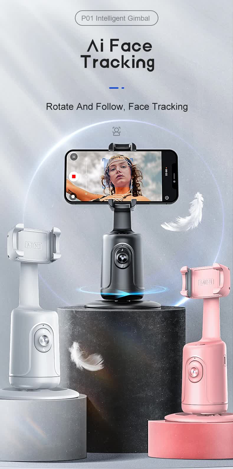 White AI Smart Auto Tracking Phone Holder - 360° Rotation Face & Body Tracking Mount Tristar Online