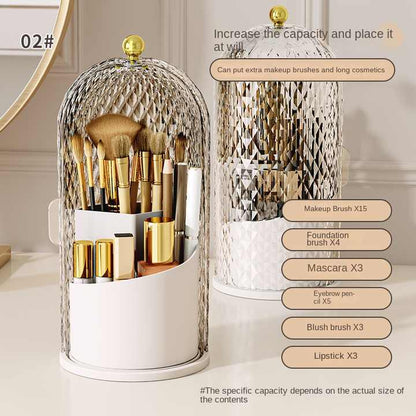White Elegant 360 Rotating Makeup Brush Holder & Cosmetic Organizer with Dustproof Dome Lid(Makeup is a prop for shooting and is not included) Tristar Online