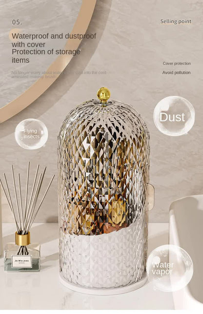 White Elegant 360 Rotating Makeup Brush Holder & Cosmetic Organizer with Dustproof Dome Lid(Makeup is a prop for shooting and is not included) Tristar Online