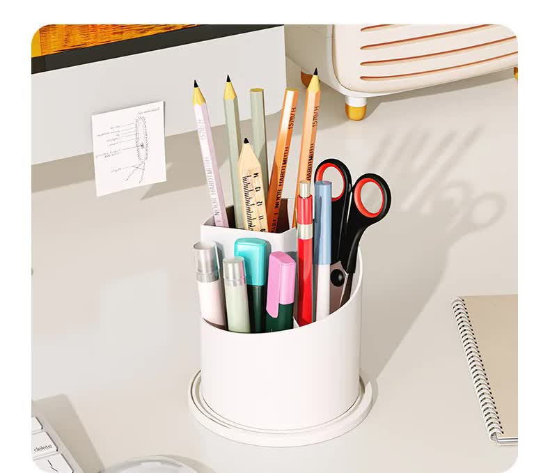 White Elegant 360 Rotating Makeup Brush Holder & Cosmetic Organizer with Dustproof Dome Lid(Makeup is a prop for shooting and is not included) Tristar Online