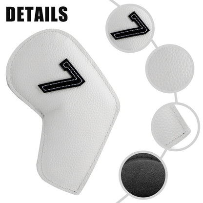 White Golf Iron Head Covers Set of 10 - Waterproof PU Leather Club Protectors with Embroidered Numbers (3-9, P, A, S) Tristar Online