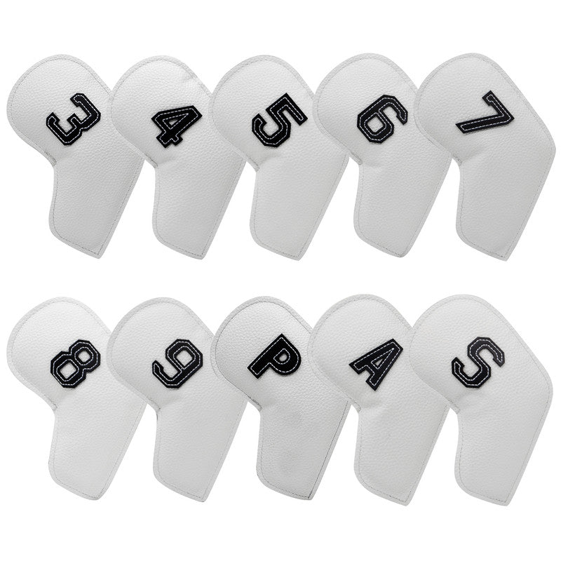 White Golf Iron Head Covers Set of 10 - Waterproof PU Leather Club Protectors with Embroidered Numbers (3-9, P, A, S) Tristar Online
