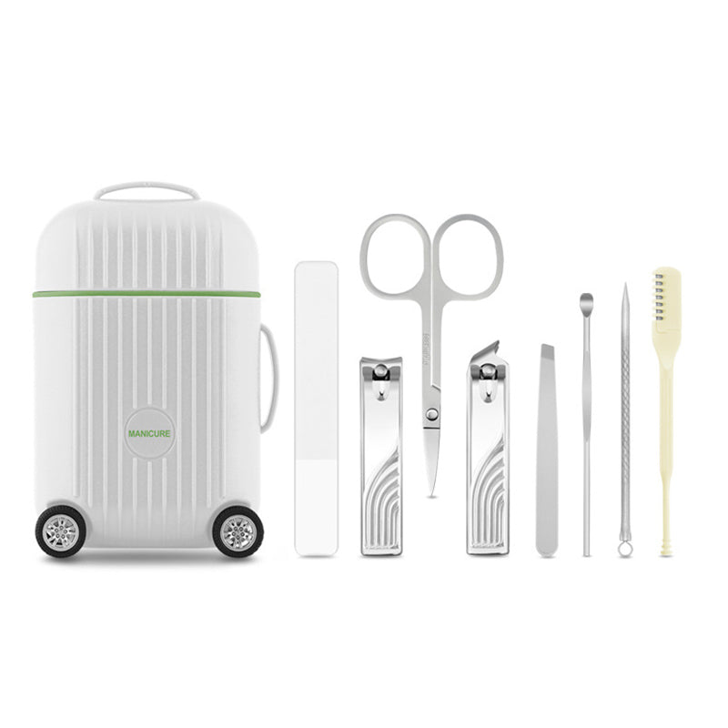 White Mini Suitcase Manicure Set - 8-Piece Portable Grooming & Nail Care Travel Kit Tristar Online