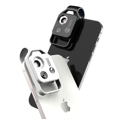 White Portable 200X Clip-On Microscope Lens for Smartphone - HD Pocket Magnifier with CPL Filter and LED Light(excluding mobile phones) Tristar Online