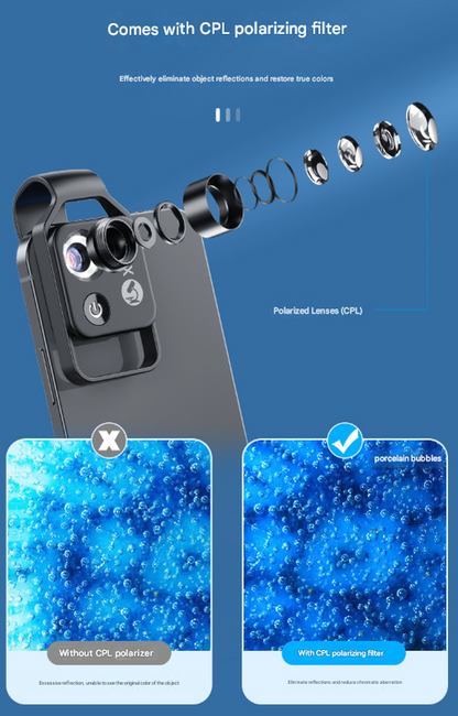 White Portable 200X Clip-On Microscope Lens for Smartphone - HD Pocket Magnifier with CPL Filter and LED Light(excluding mobile phones) Tristar Online