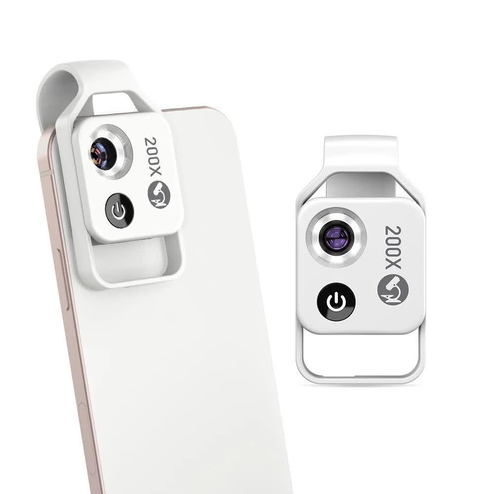 White Portable 200X Clip-On Microscope Lens for Smartphone - HD Pocket Magnifier with CPL Filter and LED Light(excluding mobile phones) Tristar Online