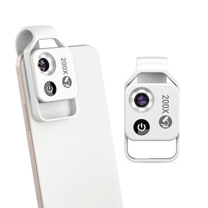 White Portable 200X Clip-On Microscope Lens for Smartphone - HD Pocket Magnifier with CPL Filter and LED Light(excluding mobile phones) Tristar Online