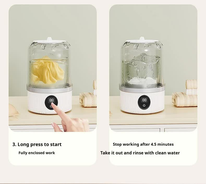 White Portable Mini Washing Machine - Rechargeable USB-C Electric Washer for Travel, Delicates & Socks Tristar Online