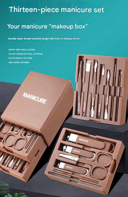 White Premium 13-in-1 Manicure & Grooming Kit - Professional Carbon Steel Pedicure Set with Dual-Drawer Case & Mirror Tristar Online