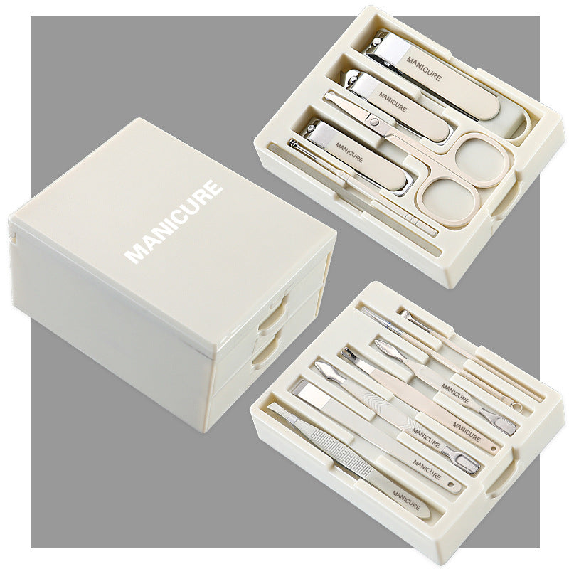 White Premium 13-in-1 Manicure & Grooming Kit - Professional Carbon Steel Pedicure Set with Dual-Drawer Case & Mirror Tristar Online
