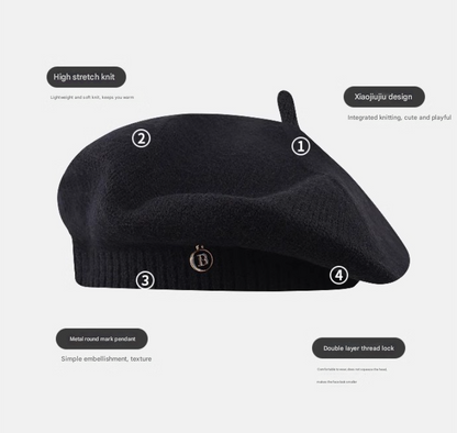 White Vintage Inspired Knitted Beret - Stretchy & Comfortable Wool Blend Cap Tristar Online