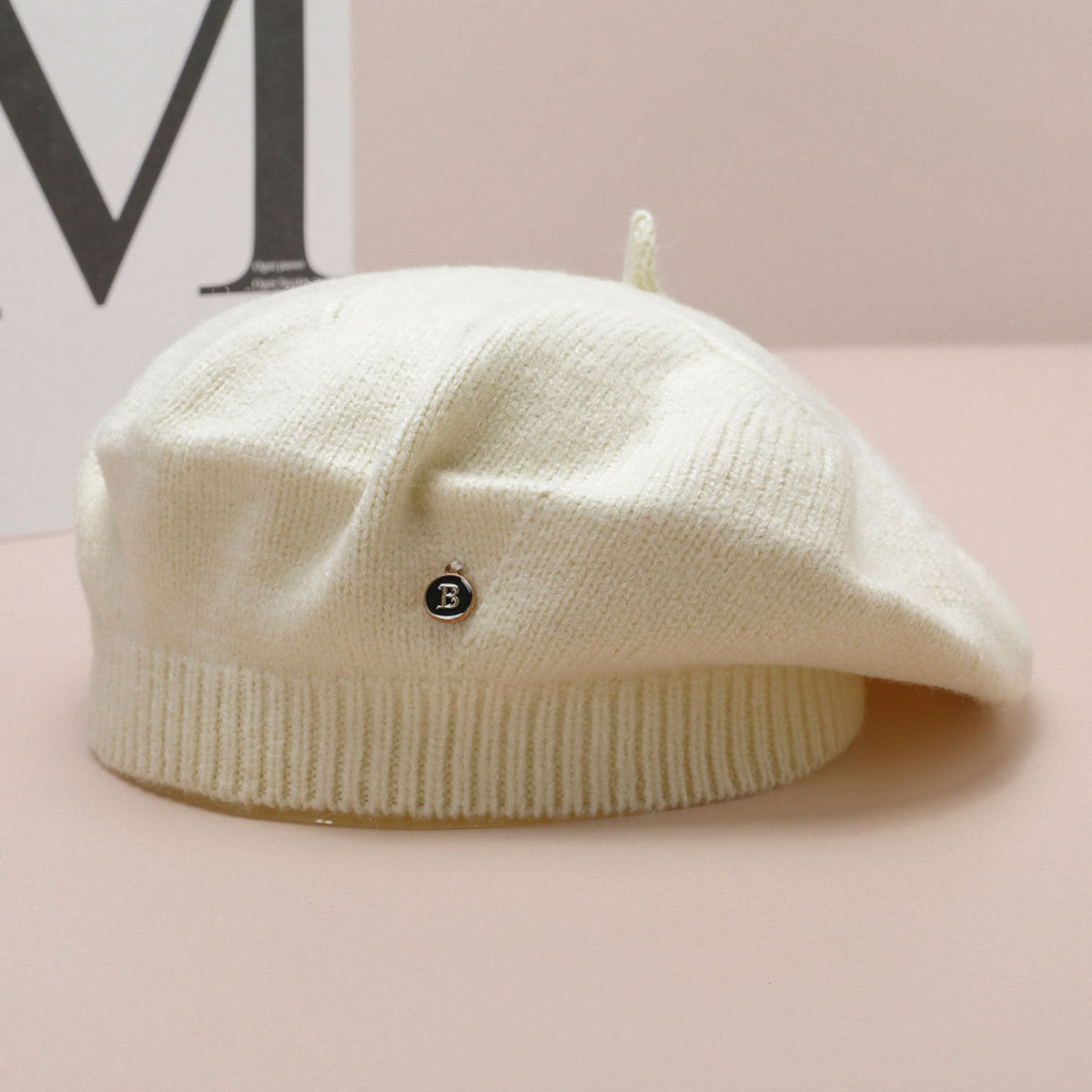 White Vintage Inspired Knitted Beret - Stretchy & Comfortable Wool Blend Cap Tristar Online