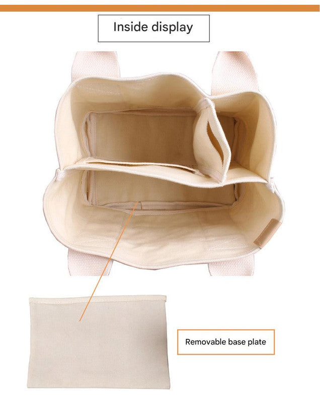 White with black Canvas Lunch Tote Bag - Stylish Handbag with Multiple Compartments for Women Tristar Online