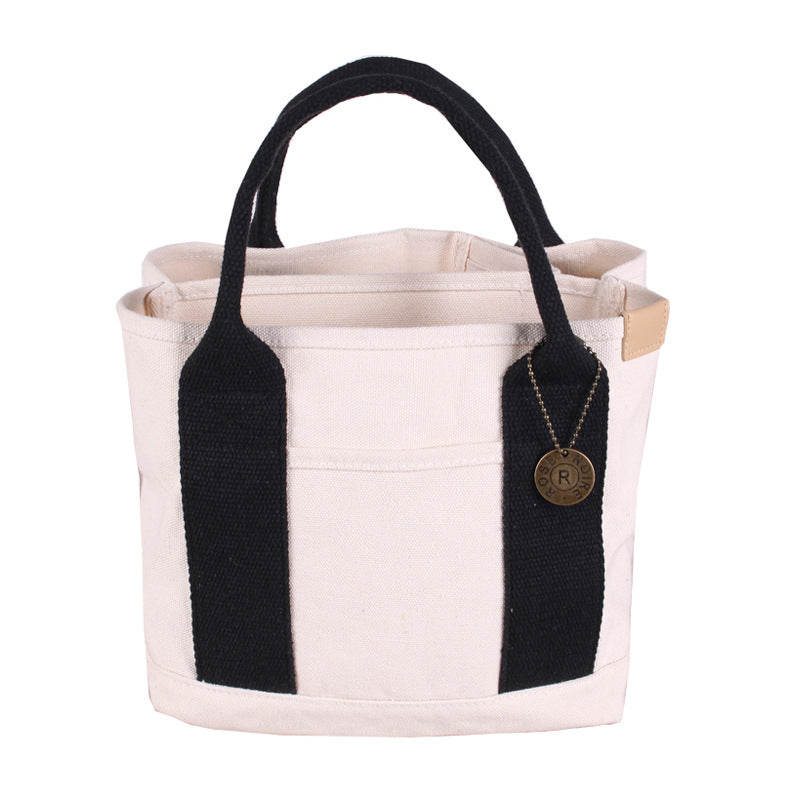 White with black Canvas Lunch Tote Bag - Stylish Handbag with Multiple Compartments for Women Tristar Online
