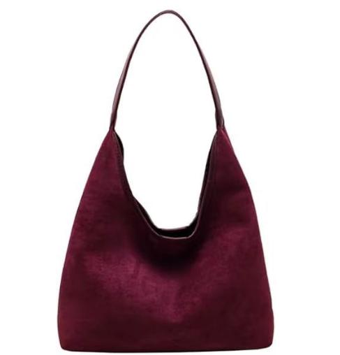 Wine red Chic Faux Suede Tote Bag with Matching Pouch | Large Capacity Slouchy Shoulder Bag Tristar Online