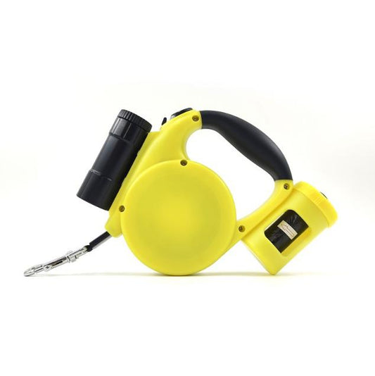 Yellow 3-in-1 Retractable Dog Leash with LED Flashlight & Poop Bag Dispenser | Heavy Duty Tangle-Free Leash for Safe Night Walks Tristar Online