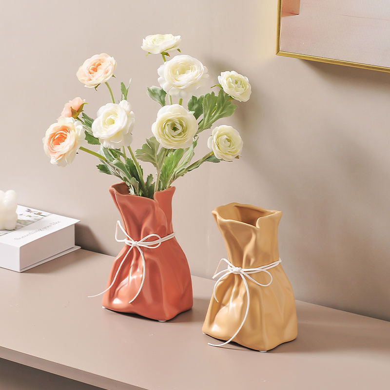 Yellow And White Chic Money Bag Inspired Vase - Modern Resin Decorative Flower Holder & Tabletop Accent(Use the mobile phone as a reference for size) Tristar Online