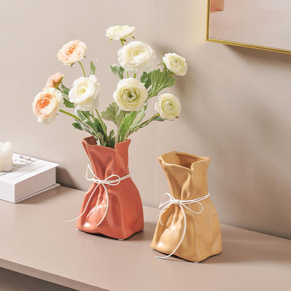 Yellow And White Chic Money Bag Inspired Vase - Modern Resin Decorative Flower Holder & Tabletop Accent(Use the mobile phone as a reference for size) Tristar Online