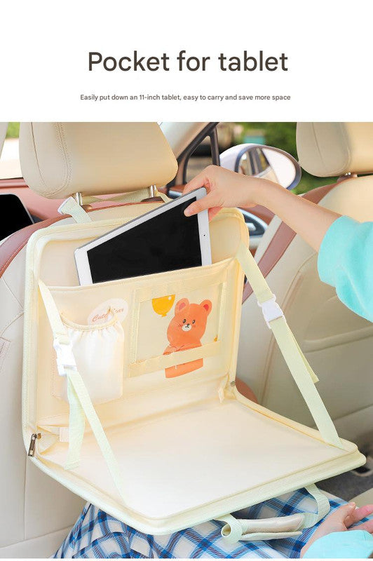 Yellow Foldable Car Back Seat Organizer Tray - PU Leather Travel Desk with Tablet Holder Tristar Online