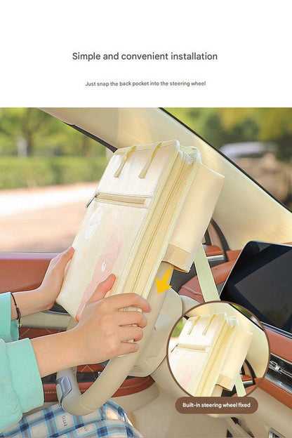Yellow Foldable Car Back Seat Organizer Tray - PU Leather Travel Desk with Tablet Holder Tristar Online