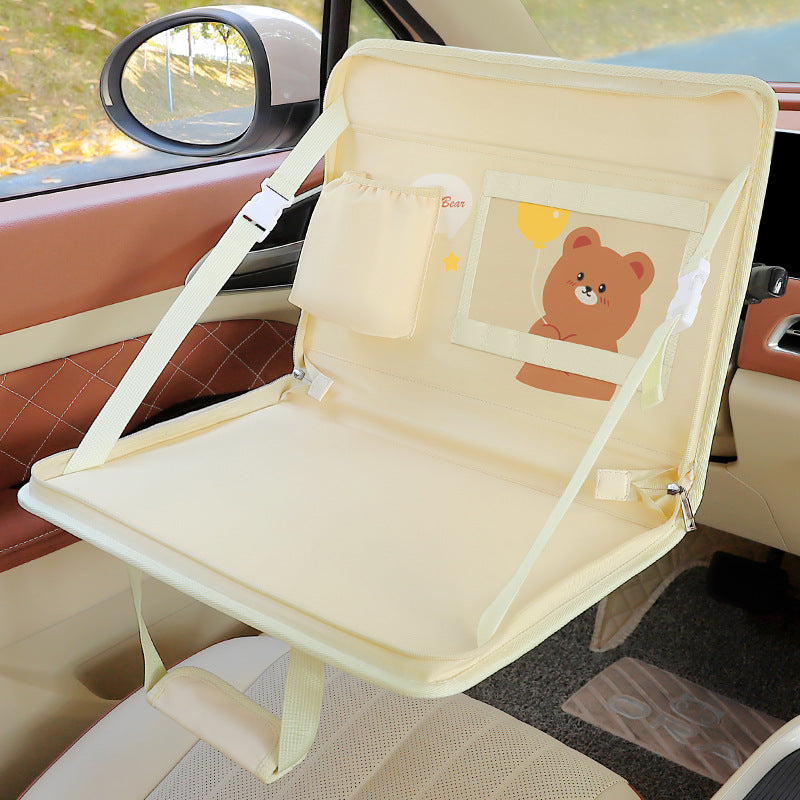 Yellow Foldable Car Back Seat Organizer Tray - PU Leather Travel Desk with Tablet Holder Tristar Online