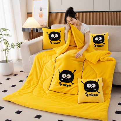 Yellow Padded and Thickened Elf 2-in-1 Foldable Car Pillow Blanket - Cozy 40x40cm Pillow, Unfolds to 100x150cm Blanket for Travel and Office Naps Tristar Online