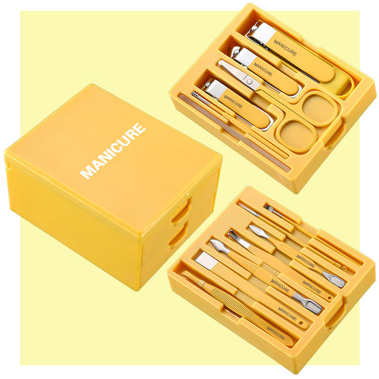 Yellow Premium 13-in-1 Manicure & Grooming Kit - Professional Carbon Steel Pedicure Set with Dual-Drawer Case & Mirror Tristar Online