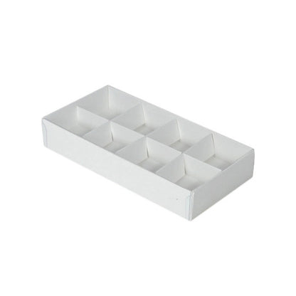 10 Pack of White Card Chocolate Sweet Soap Product Reatail Gift Box - 8 bay 3cm Compartments - Clear Slide On Lid - 16x8x3cm Tristar Online
